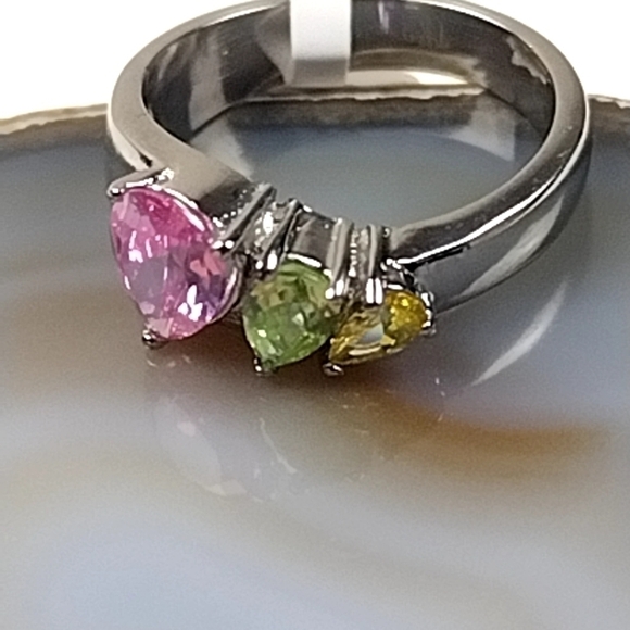 Gemstone Cocktail Ring Hypoallergenic Stainless Steel Women's Jewelry - Picture 6 of 12